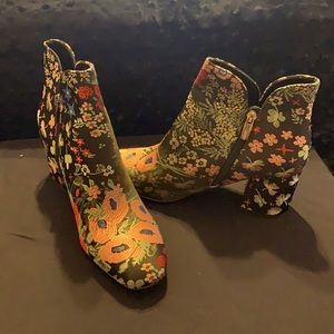 Vince Camuto black floral ankle boots